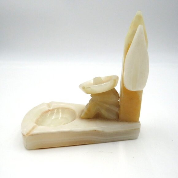 Vintage Ashtray Marble Onyx Alabaster Man Siesta Sombrero Cactus 4.5" Ash Tray - Picture 4 of 9